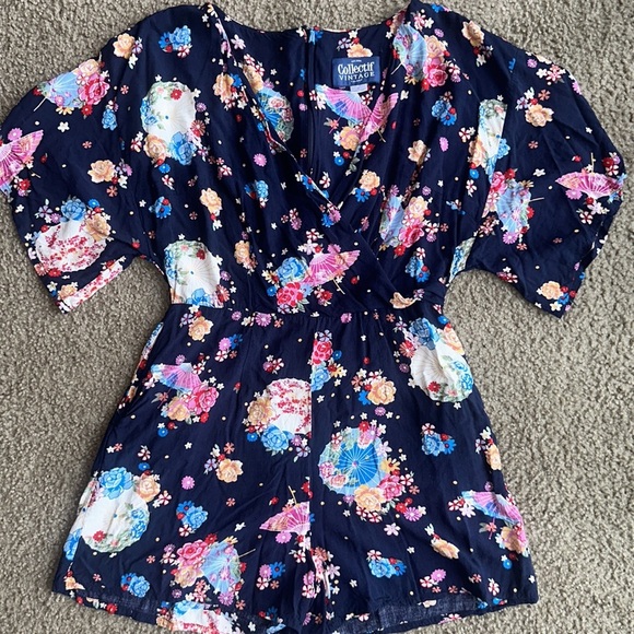 Collectif Vintage Blue and Pink Floral Jumpsuit - Picture 2 of 4